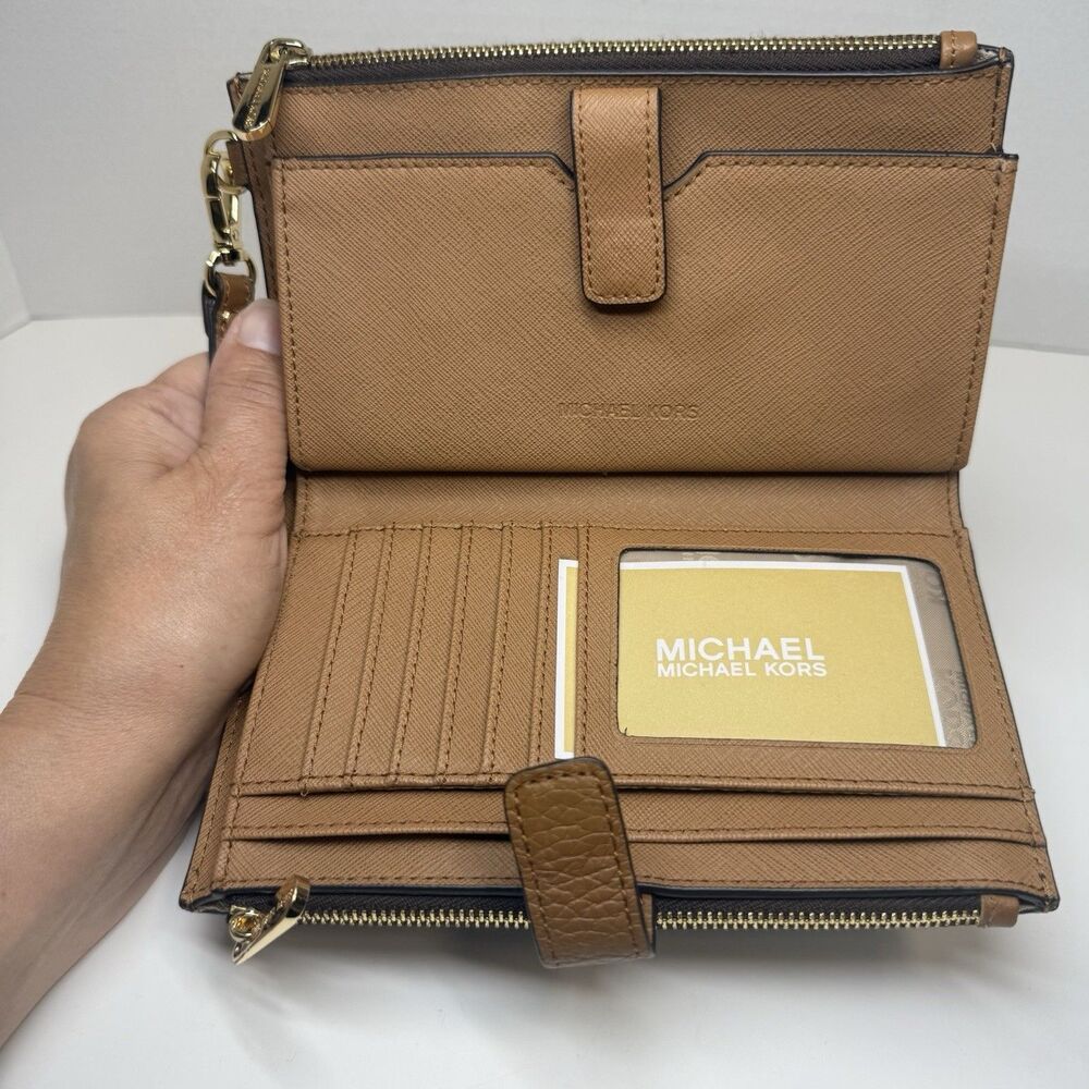 Michael Kors Jet Set Travel Double Zip Wristlet Wallet MK Brown & Tan New - Picture 7 of 8